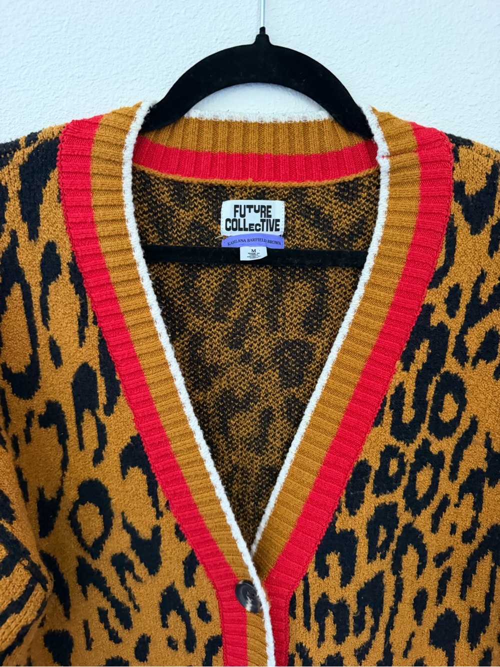 Future Collective Kahlana Barfield Brown Leopard Cardigan Sweater M - Picture 3 of 10